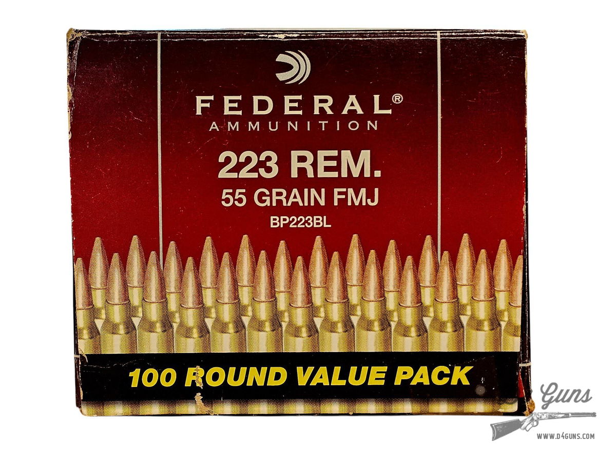 Federal .223 Remington 55gr FMJ 100 Rounds BP223BL 029465060701 | D4 Guns