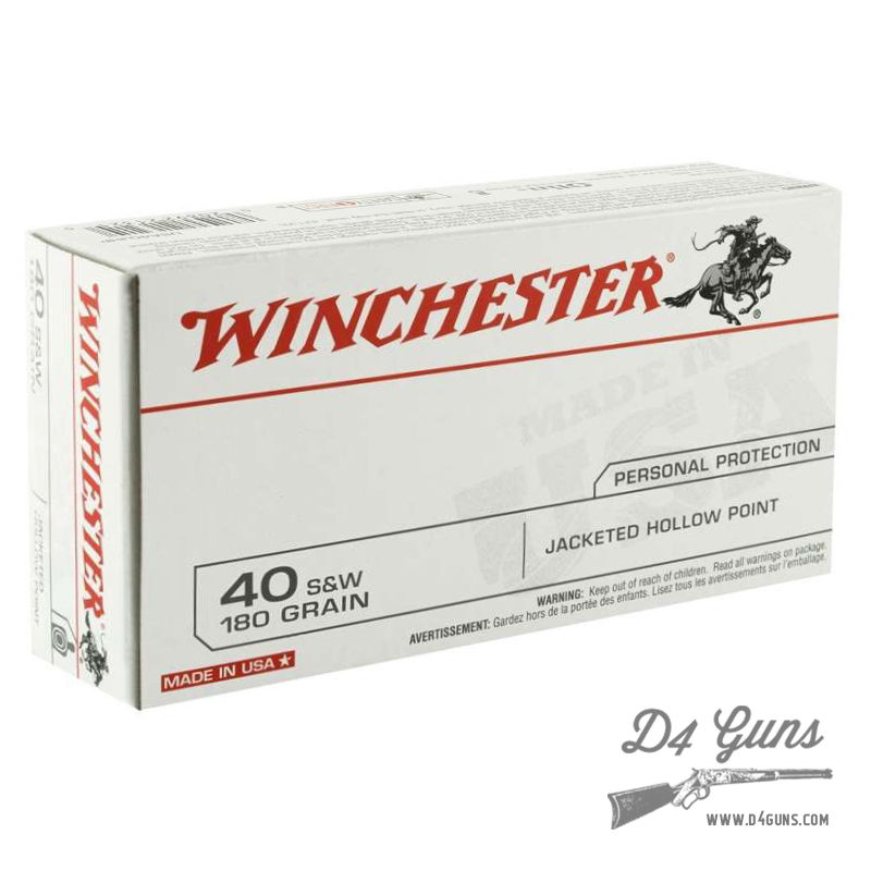 Winchester .40 S&W 180gr JHP 50 Rounds USA40JHP 020892213210 | D4 Guns