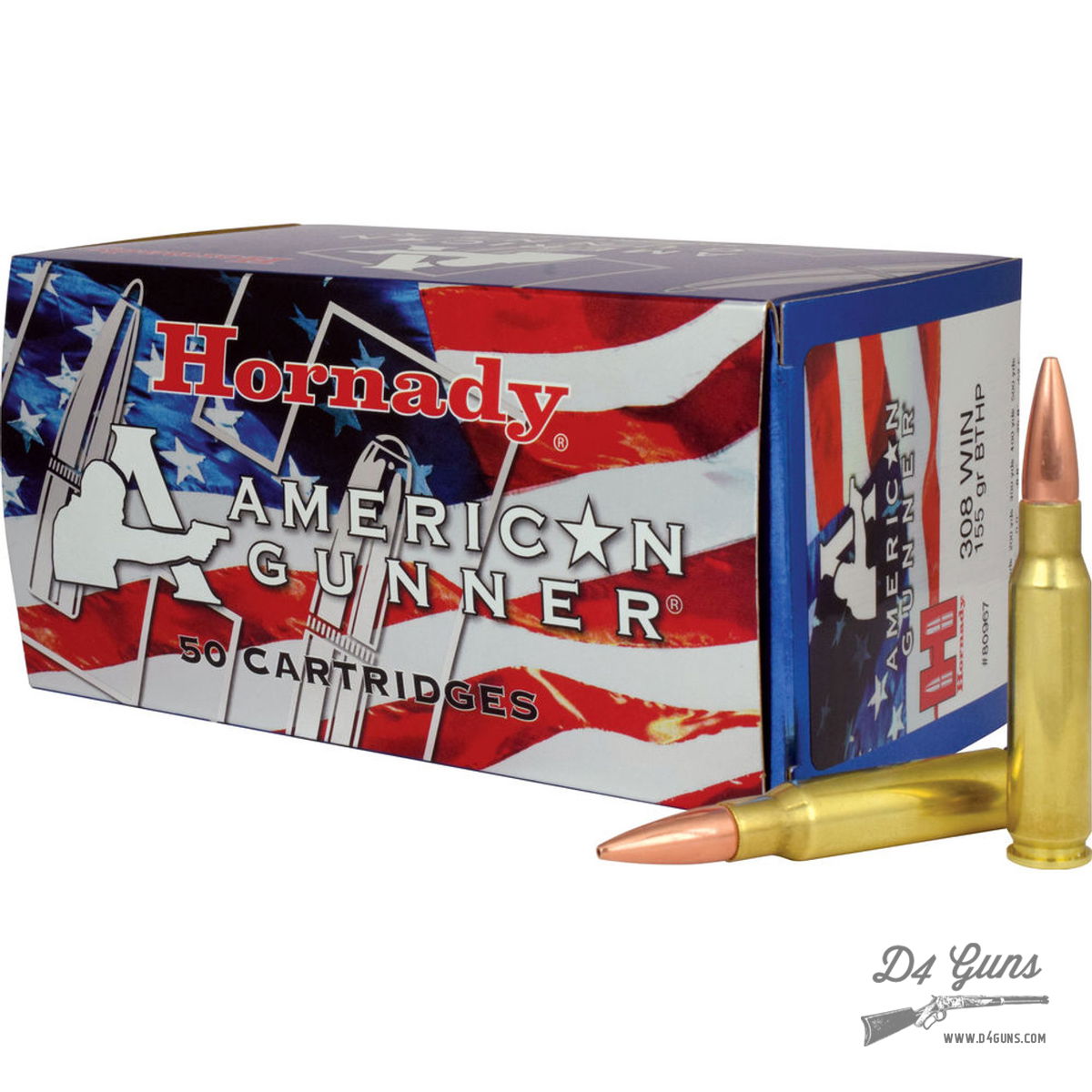 Hornady American Gunner .308 Win 155gr BTHP 50 Rounds 090255809671 | D4 ...