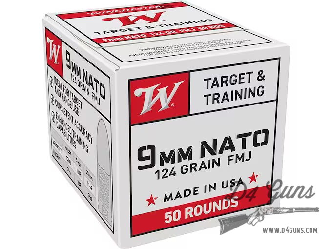 Winchester NATO 9mm Luger 124gr FMJ 150 Rounds USA9NATO 020892221413 ...