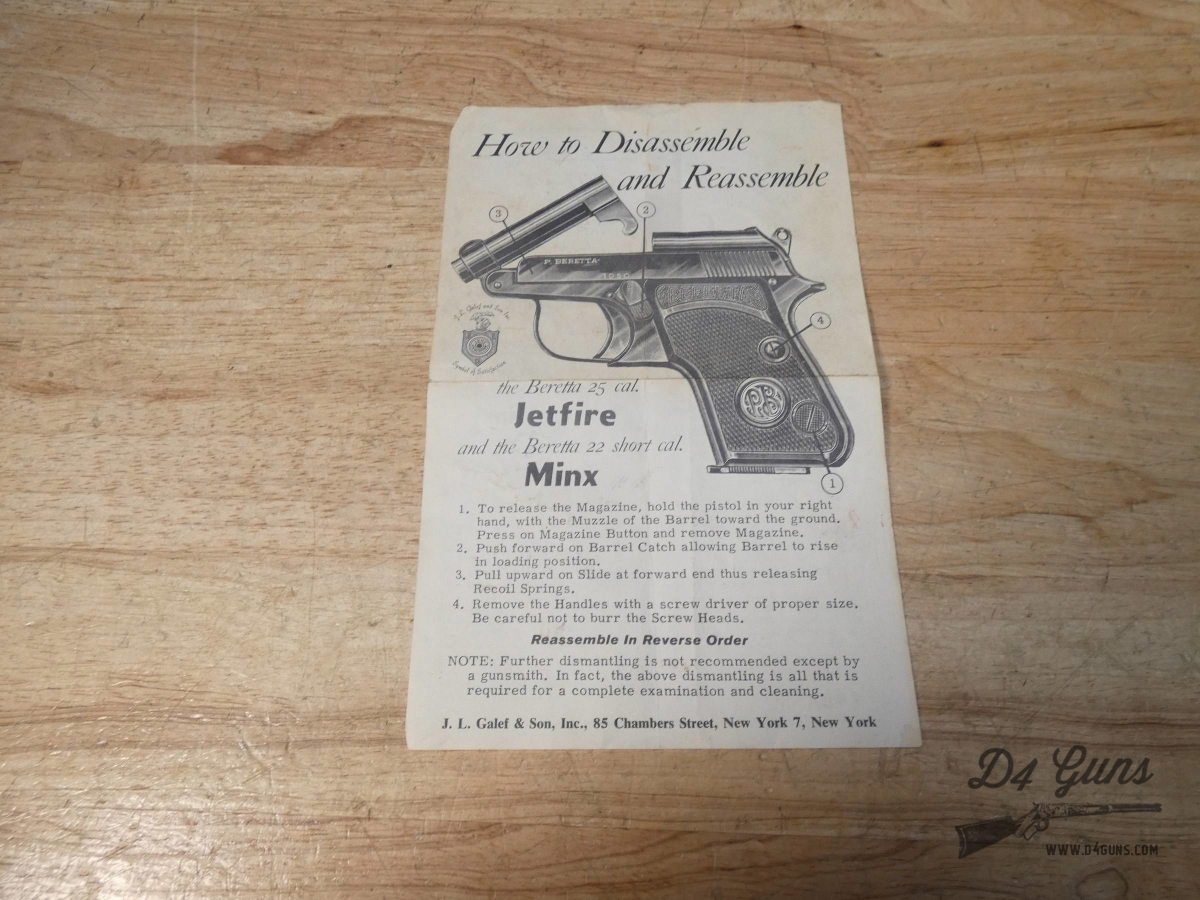 Beretta Model 950 B Jetfire - .25 ACP - Italy - Tip-Up Pocket Pistol 950B-img-20