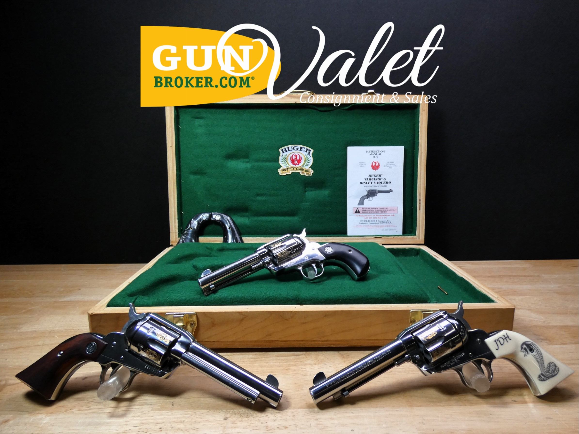 CLEAN Ruger Vaquero Stainless 3 Gun Set - .44 Mag - MFG 1998 - Bisley - C-img-0